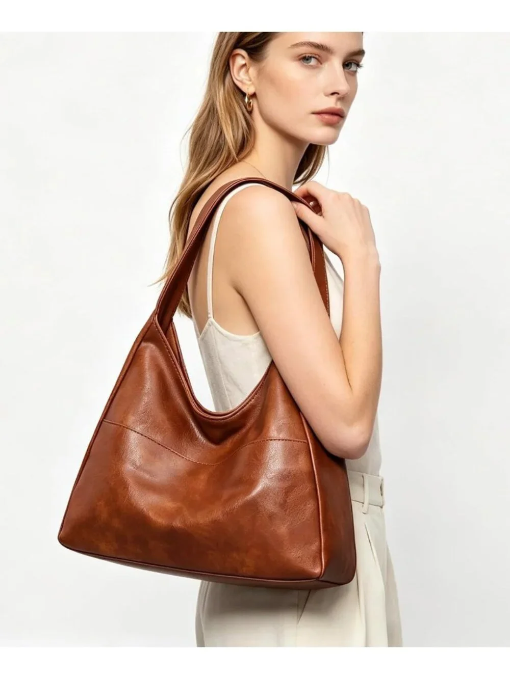 Stylish Leather Hobo Bag for Women | Soft Slouchy Tote, Fits 11